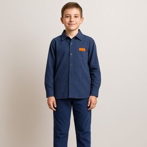 Boys Casual Blue Corduroy 2-Piece Set – Long Sleeve Shirt & Pants-Like New